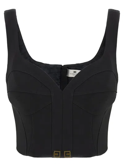 ELISABETTA FRANCHI ELISABETTA FRANCHI LIGHTWEIGHT CORSET-STYLE CREPE TOP WITH HEART NECKLINE
