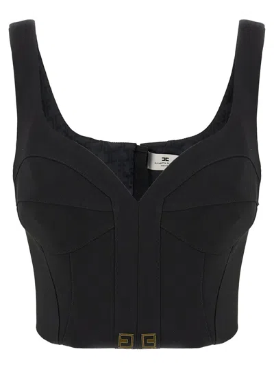 ELISABETTA FRANCHI LIGHTWEIGHT CORSET-STYLE CREPE TOP WITH HEART NECKLINE