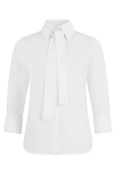 Elisabetta Franchi Lightweight Cotton Long-sleeve Shirt With Tie Neck Detail In White
