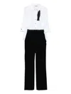 Elisabetta Franchi Striking Jumpsuit With Double Collar And Logo Ribbon Waistband In Black