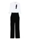 Elisabetta Franchi Striking Jumpsuit With Double Collar And Logo Ribbon Waistband In Black