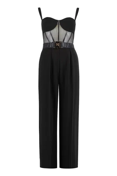 Elisabetta Franchi Lightweight Crêpe And Tulle Suit In Black