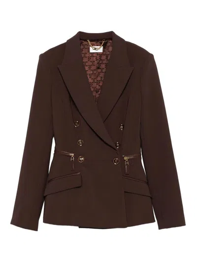 Elisabetta Franchi Lightweight Crepe Jacket With Zip Details By In Brown