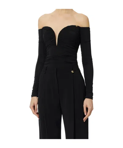 Elisabetta Franchi Lightweight Crêpe Jersey Bodysuit With Draping In Black