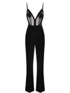 Elisabetta Franchi Black Jumpsuit With Deep Neckline And Lace Detail On The Front In Black
