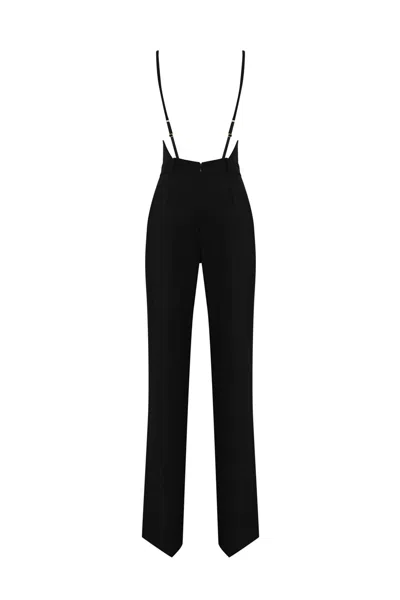 Elisabetta Franchi Lightweight Crepe Jumpsuit With Floral Embroidery In Black
