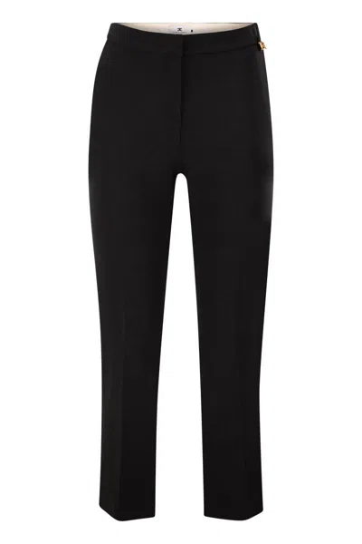 Elisabetta Franchi Lightweight Crepe Trousers With Charm Logo In Animal Print