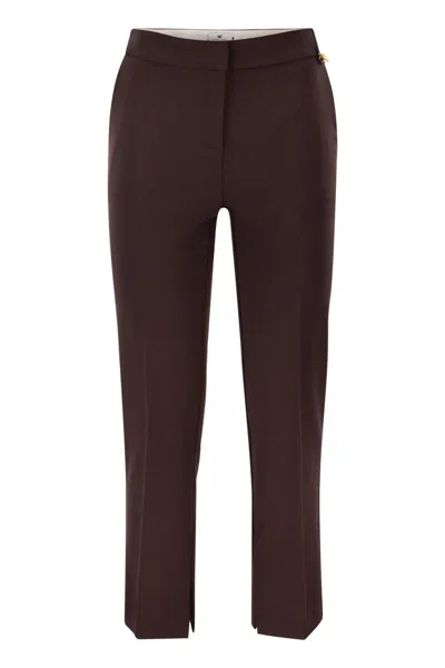 Elisabetta Franchi Lightweight Crepe Trousers With Charm Logo In Burgundy