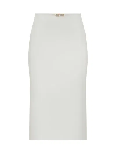 Elisabetta Franchi Lightweight Double Crepe Skirt With Jewel Detail In White