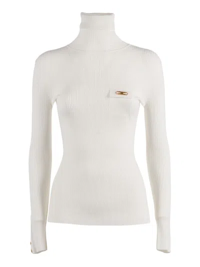 Elisabetta Franchi Lightweight Fitted Long-sleeve Top With Subtle Sheen In White