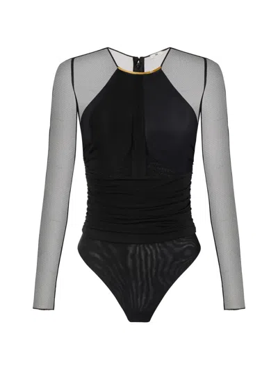 Elisabetta Franchi Lightweight Crepe Jersey Bodysuit With Jewel Detail In Black