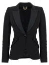 Elisabetta Franchi Tailored Blazer With Satin Lapel In Black