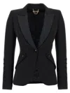 Elisabetta Franchi Tailored Blazer With Satin Lapel In Black