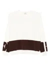 Elisabetta Franchi Lightweight White Sweater With Brown Graphic Band In Neutral