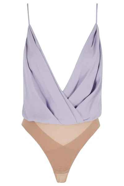 Elisabetta Franchi Lilac Viscose Georgette Logo-jewel Viscose Bodysuit In Multi