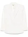 Elisabetta Franchi Linen Blend Double-breasted Jacket In Beige