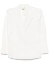 Elisabetta Franchi Linen Blend Double-breasted Jacket In Beige