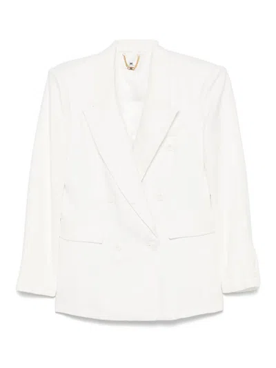 ELISABETTA FRANCHI LINEN BLEND DOUBLE-BREASTED JACKET