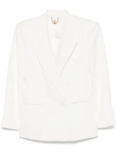 Elisabetta Franchi Linen Blend Double Breasted Jacket In White