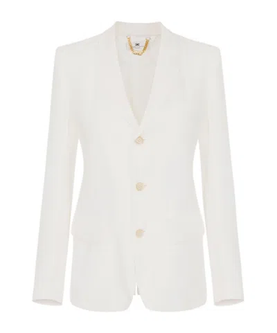 Elisabetta Franchi Linen-blend Gabardine Jacket In Ivory