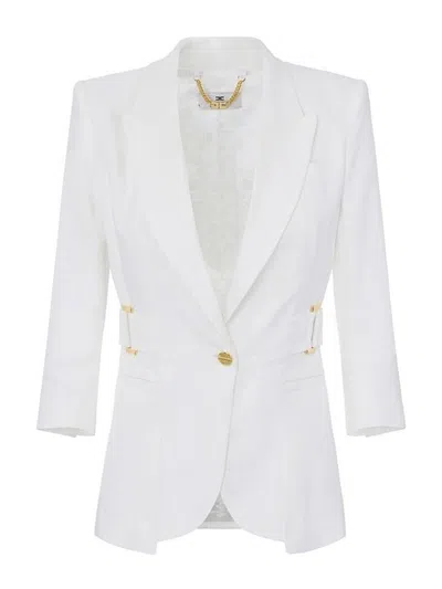 Elisabetta Franchi Linen Blend Jacket In White