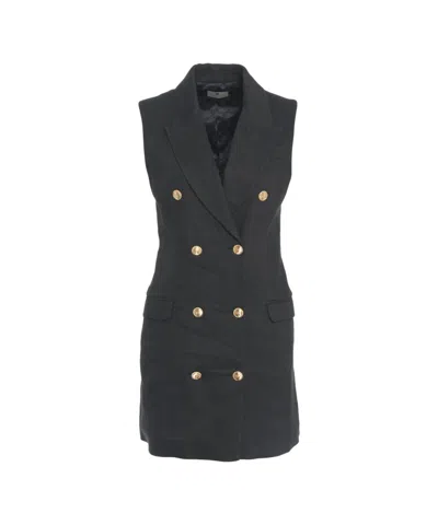 Elisabetta Franchi Linen Blend Mini Dress In Black