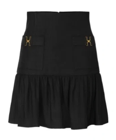 Elisabetta Franchi Linen-blend Skirt With Jewel Details In Black