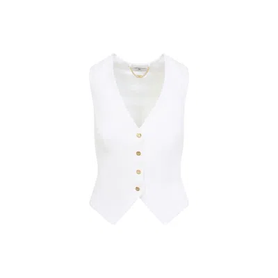 Elisabetta Franchi Ivory White Linen Gilet