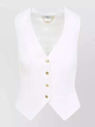 Elisabetta Franchi Linen Gilet Tailored Fit Sleeveless Chain In White