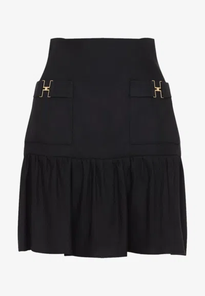 Elisabetta Franchi Linen Mini Skirt In Black