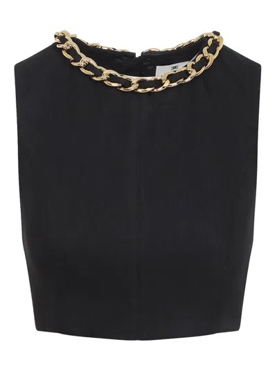 Elisabetta Franchi Linen Top With Chain In Black