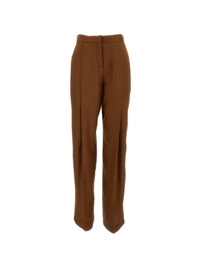Elisabetta Franchi Tailored Brown Linen-blend Trousers