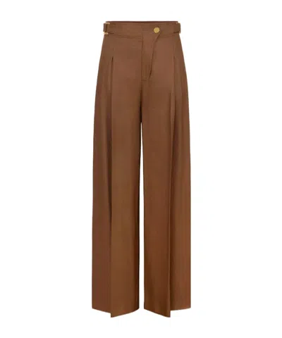 Elisabetta Franchi Linen-blend Trousers With Straps In Brown