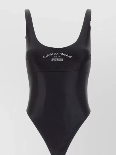 Elisabetta Franchi "liquid Effect" Square Neckline Bodysuit In Black