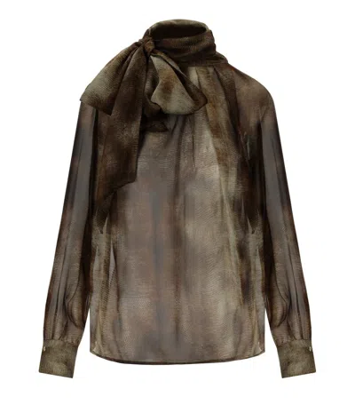 Elisabetta Franchi Lizard Blouse In Brown