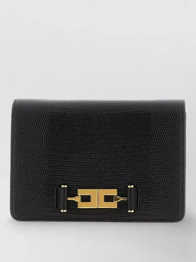 Elisabetta Franchi Lizard-effect Logo-plaque Mini Crossbody Bag In Black