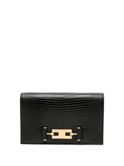 Elisabetta Franchi Lizard-effect Logo-plaque Mini Crossbody Bag In Black