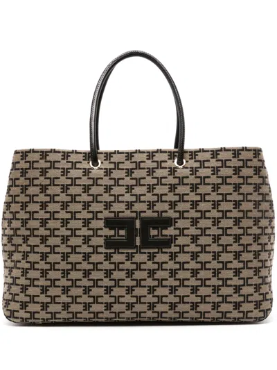 Elisabetta Franchi Logo-appliqué Monogram Tote Bag In Neutrals