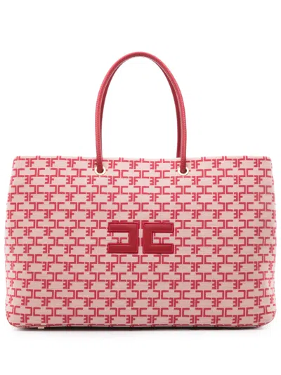 Elisabetta Franchi Logo-appliqué Monogram Tote Bag In Red