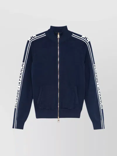 Elisabetta Franchi Logo Bands Knitwear Cardigan In Blue