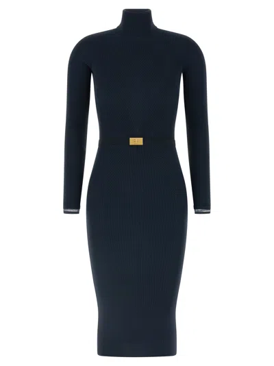 Elisabetta Franchi Logo Belt Dress Dresses Blue In Green