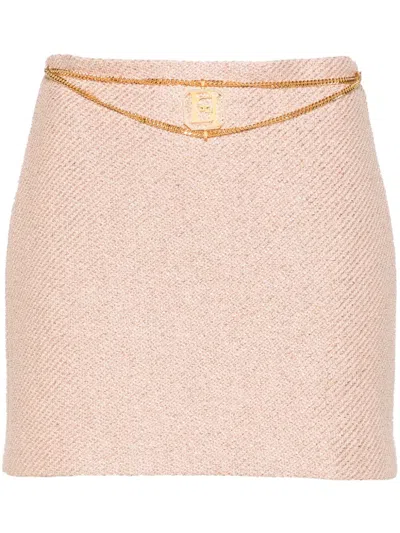 Elisabetta Franchi Logo-belt Tweed Mini Skirt In Pink