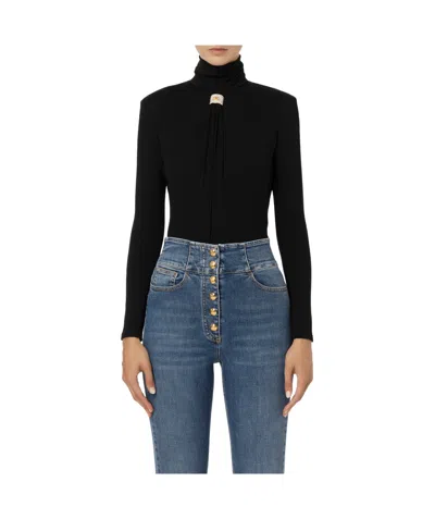 Elisabetta Franchi Logo Board Long-sleeved Jumpsuit In Black