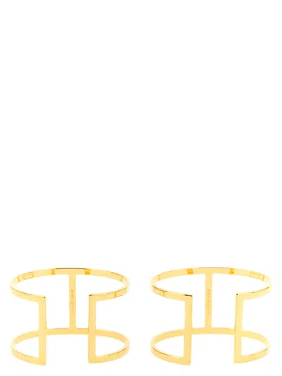 Elisabetta Franchi Logo Bracelet Duo Geometric Open Cuff In Gold