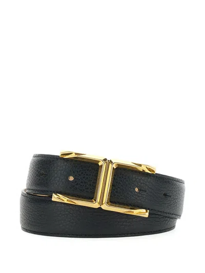 Elisabetta Franchi Black Belt With Front Buckle Closure In Leather Woman