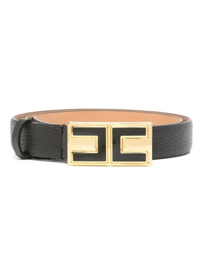 Elisabetta Franchi Logo-buckle Leather Belt In Black