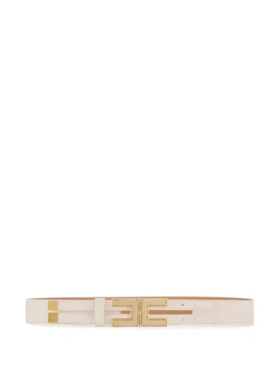 Elisabetta Franchi Logo-buckle Leather Belt In Neutral
