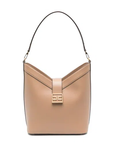 Elisabetta Franchi Logo-buckle Shoulder Bag In Neutrals
