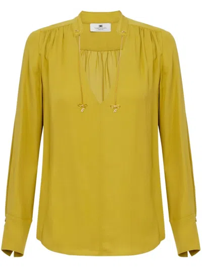 Elisabetta Franchi Logo-charm Georgette Blouse In Yellow