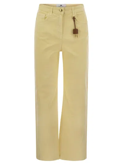 Elisabetta Franchi Women's Dyed Cotton Jeans With Logo Charm In Yellow